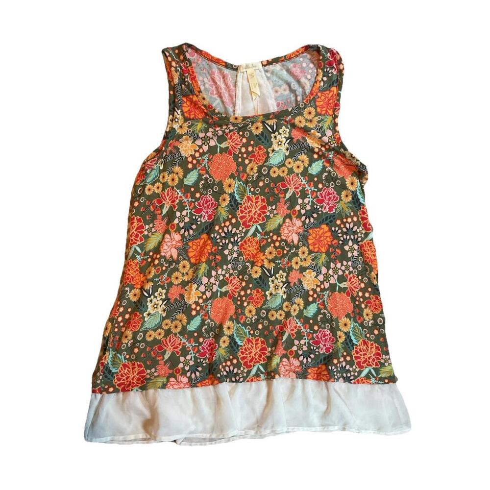 Matilda Jane Open Orchard Tank Women’s Small Floral Pattern With Chiffon Trim